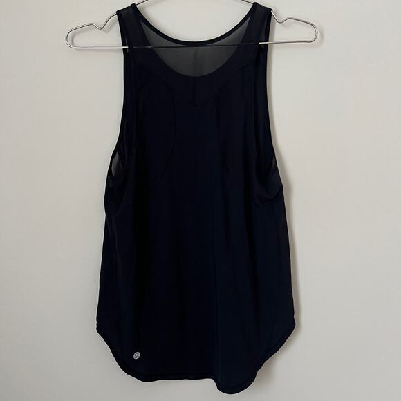 Lululemon Black Mesh Racerback Scoop Bottom Tank Top Size 6 - Picture 2 of 7